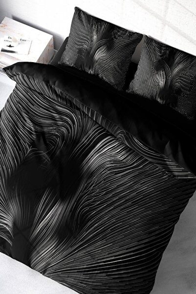 MonoHome Set cuvertură de pilota dublă din satin 100% bumbac cu cearșafuri elastice Grey Motion