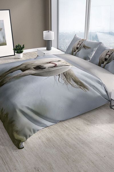 PerlaSera Horse 3d Cotton Satin Double Duvet Cover Set