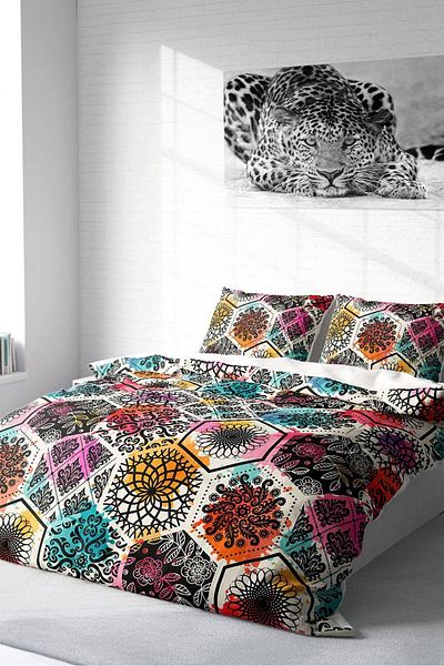 PerlaSera 3D Custom Design - Double Duvet Cover Pack, Tightly Woven Cotton Satin, Patchwork Tiles
