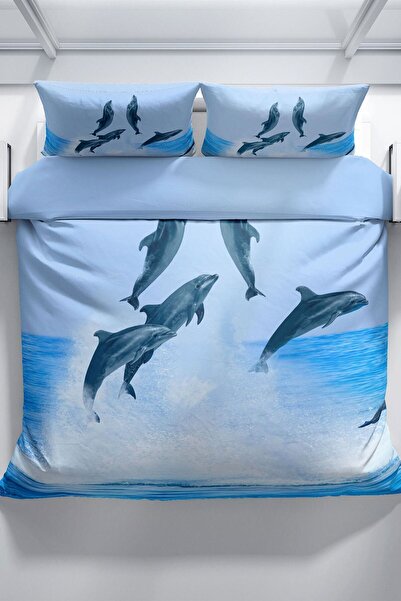 PerlaSera Dolphin2 3d Cotton Satin Double Duvet Cover Set