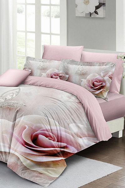 PerlaSera Wildrose 3D Custom Design - Double Duvet Cover Set, Tightly Woven Cotton Satin