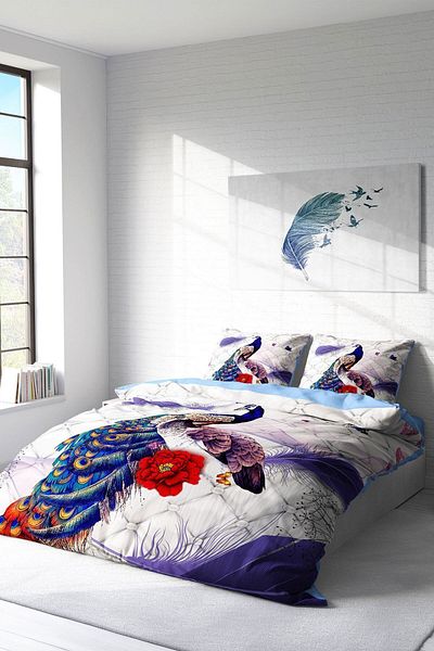 PerlaSera Peafowl 3D Design - Double Duvet Cover Set, Tightly Woven Cotton Satin