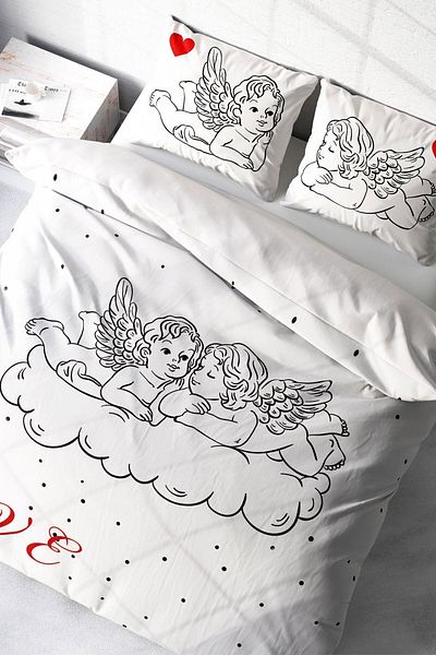 PerlaSera Angel Modern 3D Custom Design - Double Duvet Cover Set, Tightly Woven Cotton Satin