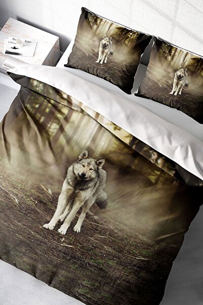 MonoHome Set de lenjerie de pat dublu imprimat digital 3d Fluwolf