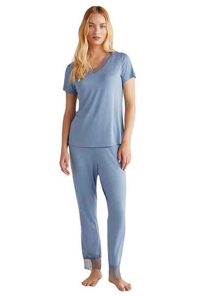 Penyemood Blue Comfortlux Combed Cotton Pajama Set - Women's 9456