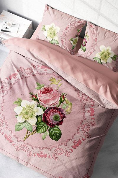 PerlaSera 3D Custom Design - Damask Rose Duvet Cover Set, Tight Woven Cotton Satin, Double