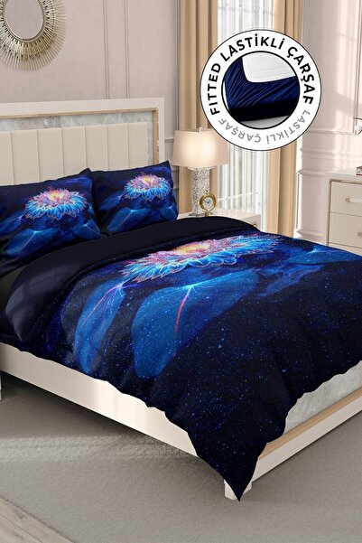 MonoHome Set cuvertură de pilota dublă din satin 100% bumbac cu cearșaf elast...