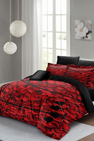 MonoHome Lastikli Çarşaflı %100 Pamuk Saten Çift Kişilik Nevresim Takımı Rose Feather
