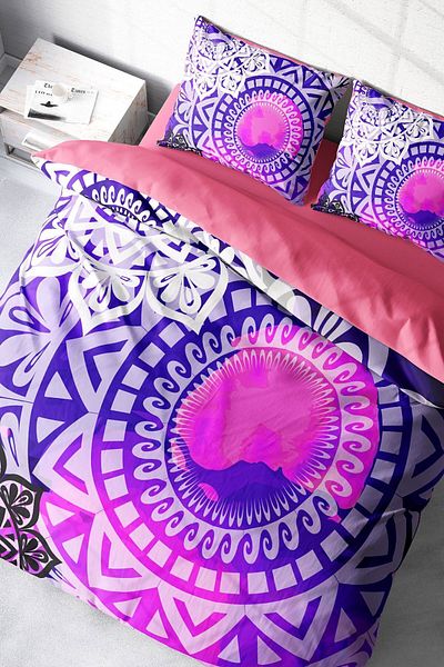 PerlaSera 3D Special Design Duvet Cover Set - Tightly Woven Cotton Satin, Purple Ring