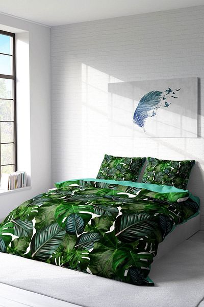 PerlaSera 3D Custom Design Duvet Cover Set - Double, Cotton Satin, Green Forest