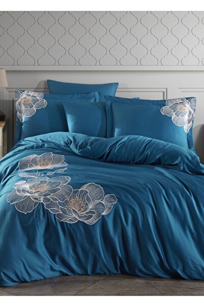 Dantela Calista Nakışlı Nevresim Takımı - Petrol