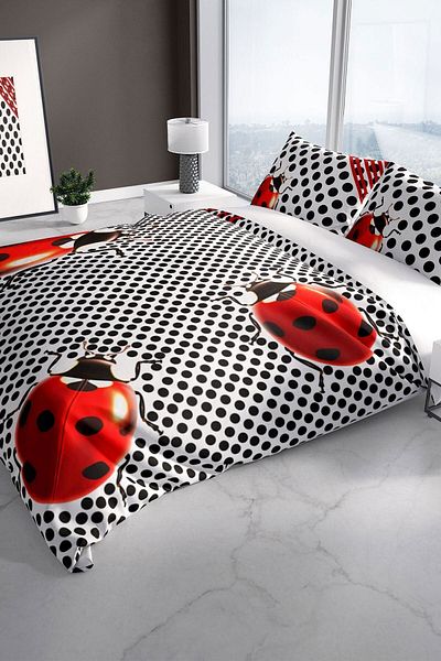 PerlaSera Ladybug 3d Cotton Satin Double Duvet Cover Set