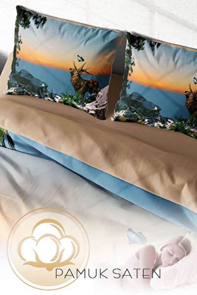 PerlaSera 3D Спеціальний дизайн - Двоспальний комплект постільної білизни, щільна бавовняна сатинова тканина Deer
