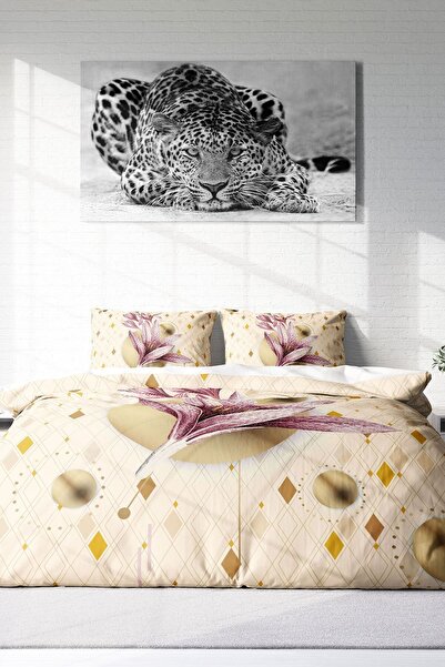 PerlaSera Τρισδιάστατο Προσαρμοσμένο Σχέδιο - Σετ Παπλωματοθήκη από Βαμβακερό Σατέν, Pink Lily