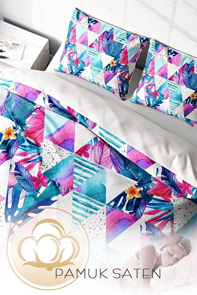 PerlaSera 3D Спеціальний дизайн - Двоспальний комплект постільної білизни з бавовняного сатину, Geometric Tropical