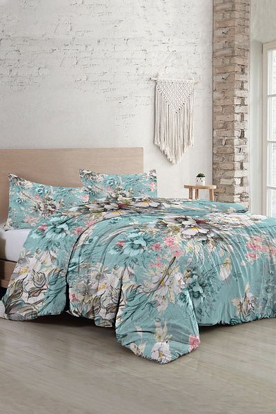 PerlaSera 3D Floral Design Luxury Double Duvet Cover Set - Tightly Woven Cotton Satin