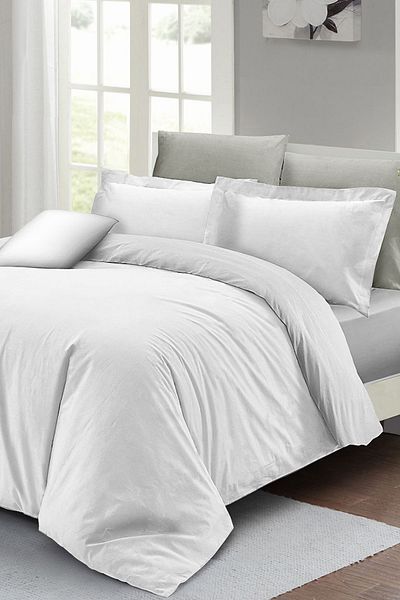 MonoHome Double Duvet Cover Set with Fitted Sheets White Lux Cotton Ranforce