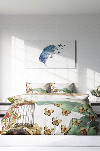 PerlaSera Τρισδιάστατο Ειδικό Σχέδιο - Διπλό Σετ Παπλωματοθήκη από Βαμβακερό Σατέν Butterflys