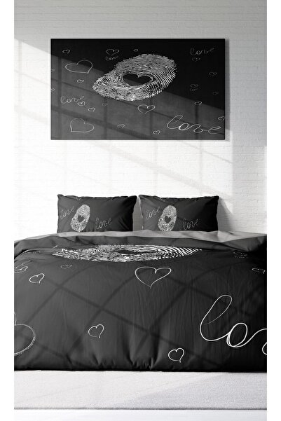 PerlaSera Design personalizat 3D - Set de lenjerie de pat din satin de bumbac dublu, Love Sign Romantic