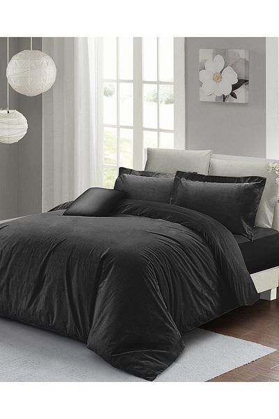 MonoHome Double Duvet Cover Set with Fitted Sheets Anthracite Lux Cotton Ranforce