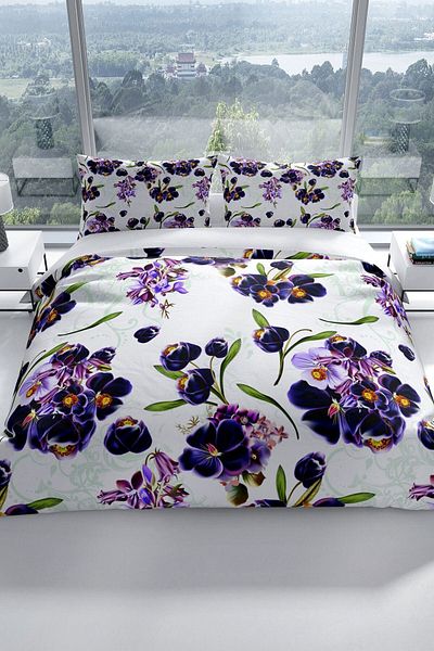 PerlaSera Purple 3d Cotton Satin Double Duvet Cover Set