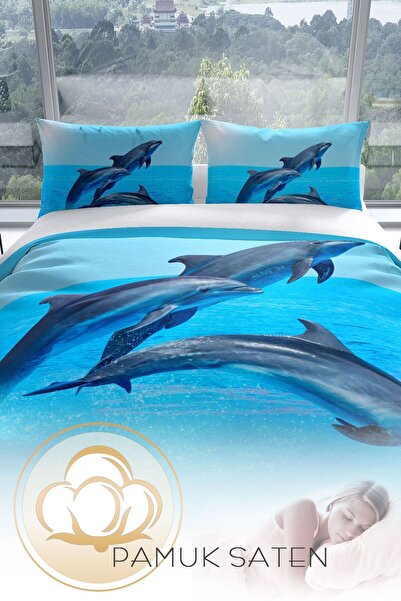 PerlaSera Dolphin3 3d Бавовняний сатеневий двоспальний комплект постільної білизни