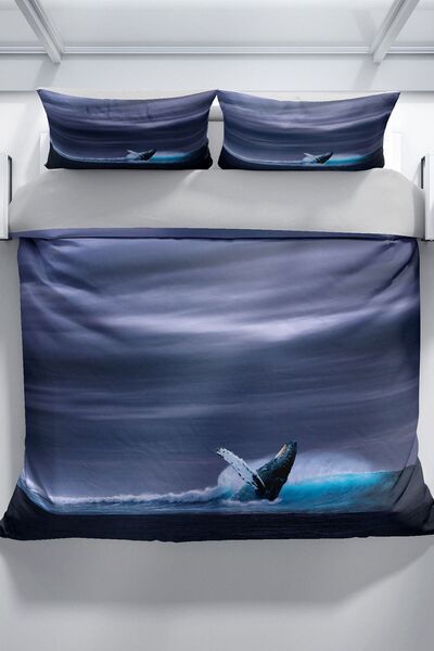 Cattleya Shark 3D Cotton Satin Double Duvet Cover Set