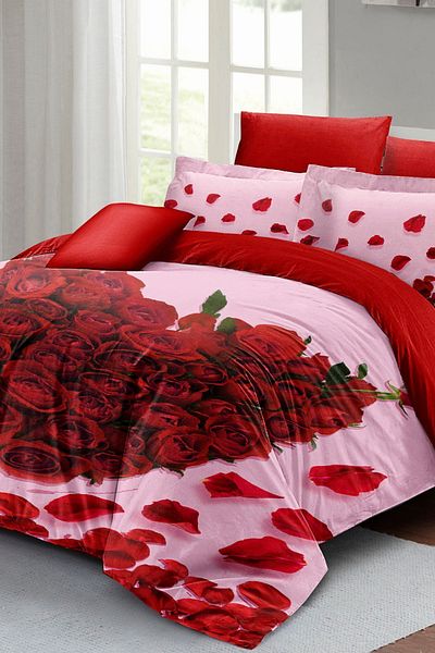 MonoHome Valentine's Day Special Double Duvet Cover Set Cotton Satin Rose Love