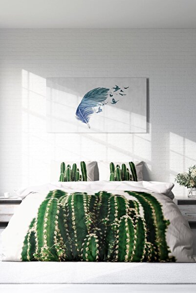 PerlaSera Τρισδιάστατο Προσαρμοσμένο Σχέδιο - Σετ Παπλωματοθήκη από Βαμβακερό Σατέν Διπλό, Κάκτος