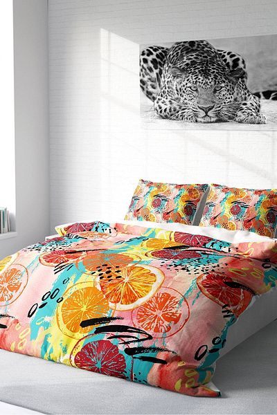 PerlaSera 3D Custom Design - Double Duvet Cover Set, Exotic Fruits Pattern, Tightly Woven Cotton Satin