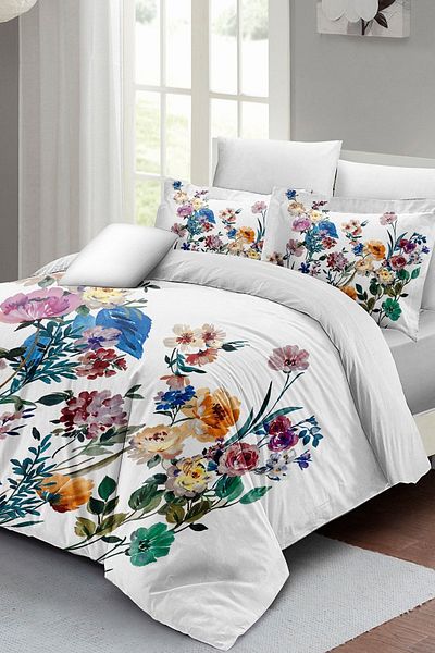 PerlaSera 3D Custom Design - Double Duvet Cover Set, Tightly Woven Cotton Satin, Flower Mix