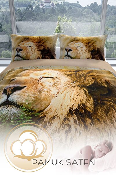 PerlaSera Lion 3d Бавовняний сатеневий двоспальний комплект постільної білизни