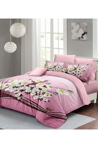 MonoHome Double Duvet Cover Set Powder Floral Orchid 3d Cotton Satin