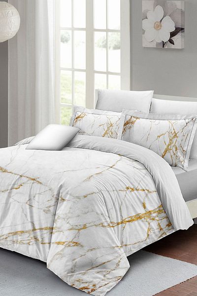 PerlaSera 3D Custom Design - Double Duvet Cover Set, Tightly Woven Cotton Satin, Marble Shiny