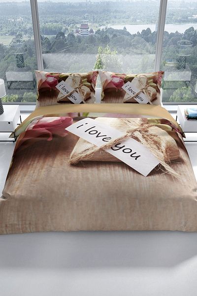 PerlaSera Love You 3d Cotton Satin Double Duvet Cover Set