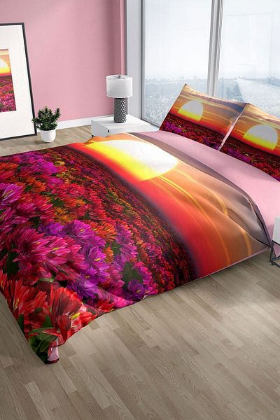 PerlaSera Sunset 3d Cotton Satin Double Duvet Cover Set