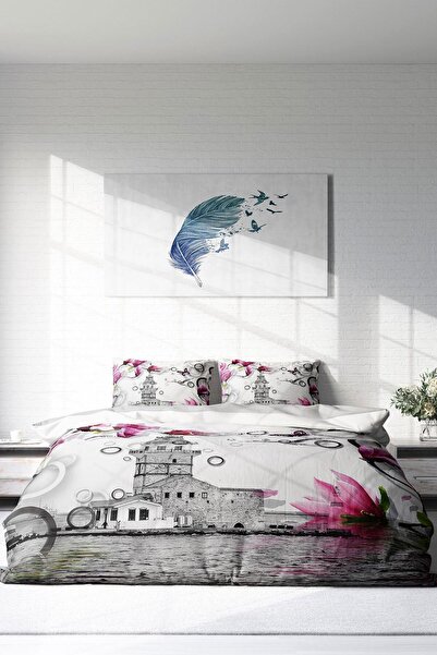 PerlaSera Τρισδιάστατο Προσαρμοσμένο Σχέδιο - Σετ Παπλωματοθήκη από Βαμβακερό Σατέν Διπλό, Κωνσταντινούπολη