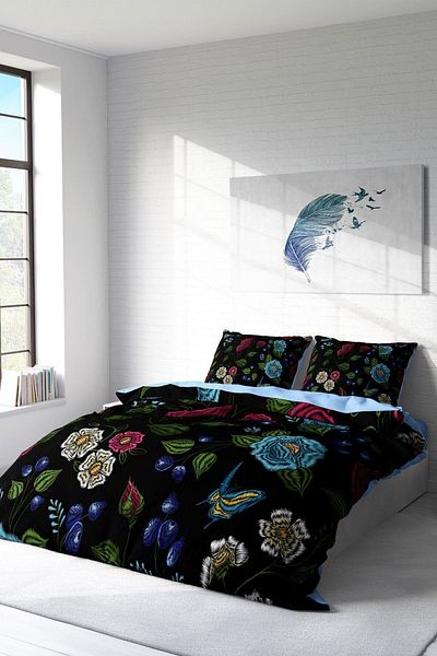 PerlaSera 3D Custom Design - Flower Black Double Duvet Cover Set, Tight Woven Cotton Satin