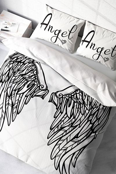 PerlaSera 3D Custom Design - Double Duvet Cover Set, Tightly Woven Cotton Satin, Angel Wing Modern
