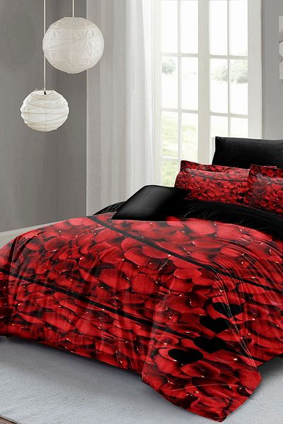 MonoHome Valentine's Day Special Double Duvet Cover Set Cotton Satin Rose Feathers