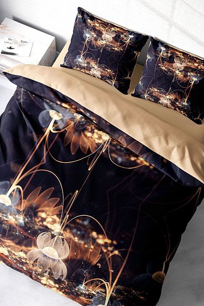 PerlaSera 3D Custom Design - Double Duvet Cover Set, Tightly Woven Cotton Satin, Brown Lotus