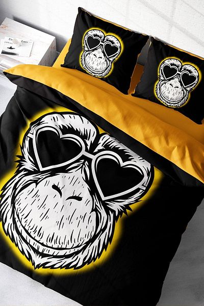 PerlaSera 3D Custom Design - Double Cotton Satin Duvet Cover Set, Monkey