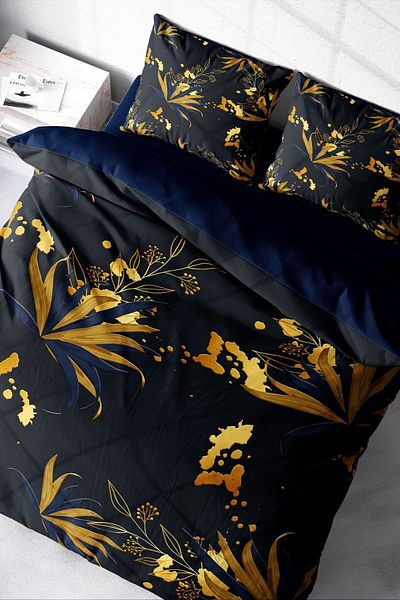 PerlaSera 3D Custom Design Duvet Cover Set - Tightly Woven Cotton Satin, Gold Leaf, Double