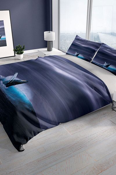 Cattleya Shark 3D Cotton Satin Double Duvet Cover Set