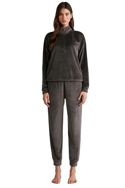 Catherine's Women's Soft Textured Long Sleeve Anthracite Pajama Set