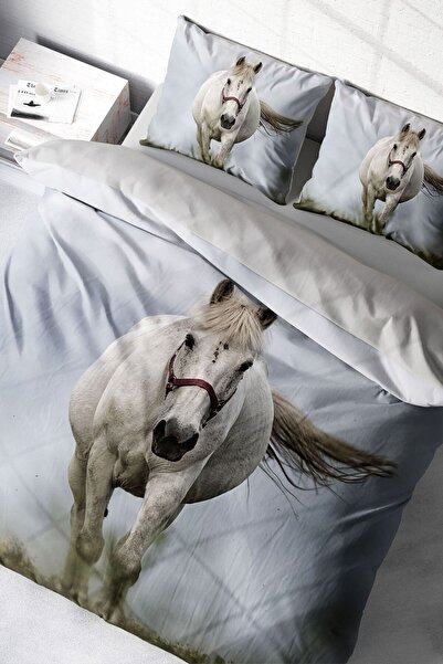 MonoHome Set de lenjerie de pat dublu natural Rebel Horse