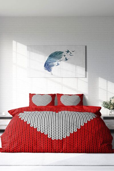 PerlaSera Design personalizat 3D - Set de lenjerie de pat dublu din satin de bumbac, inimă țesută