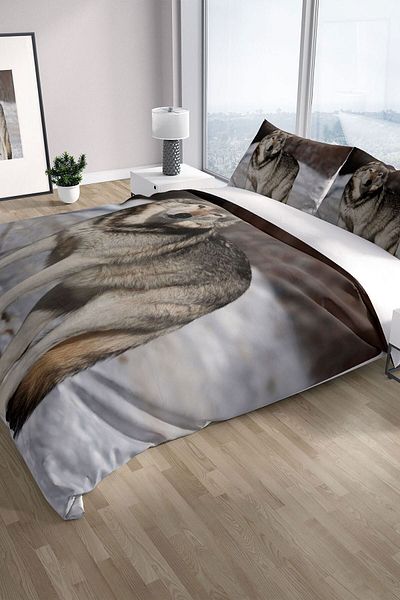 PerlaSera Snowwolf 3d Cotton Satin Double Duvet Cover Set