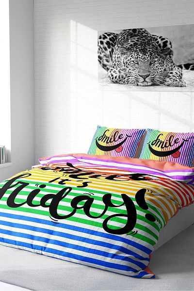 PerlaSera Friday Smile - Double Duvet Cover Set, Tightly Woven Cotton Satin, 3D Custom Design