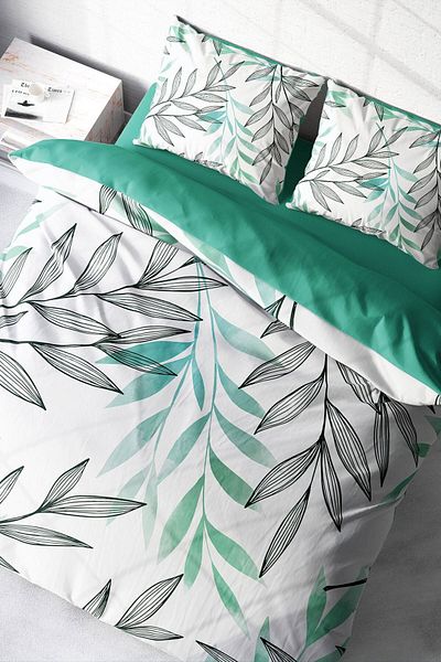 PerlaSera 3D Custom Design - Double Cotton Satin Duvet Cover Set, Turquoise Feather
